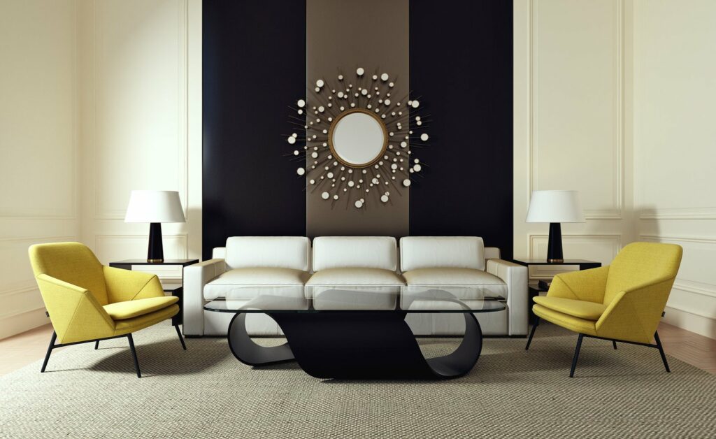 minimalistyczna sofa w salonie