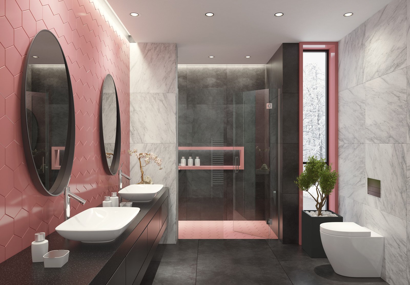 łazienka w różowym akcencie