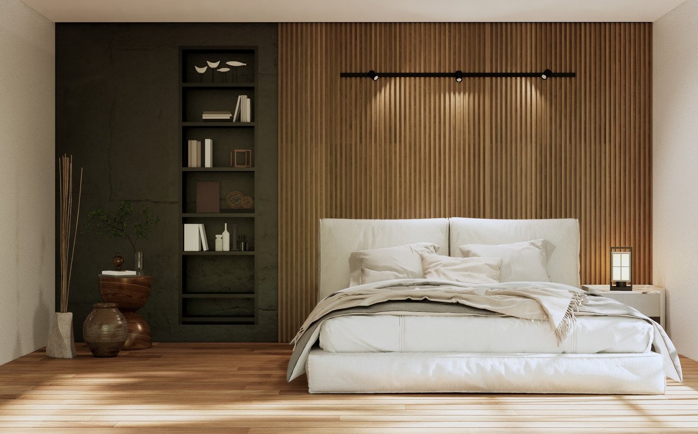 drewniana ściana w sypialni