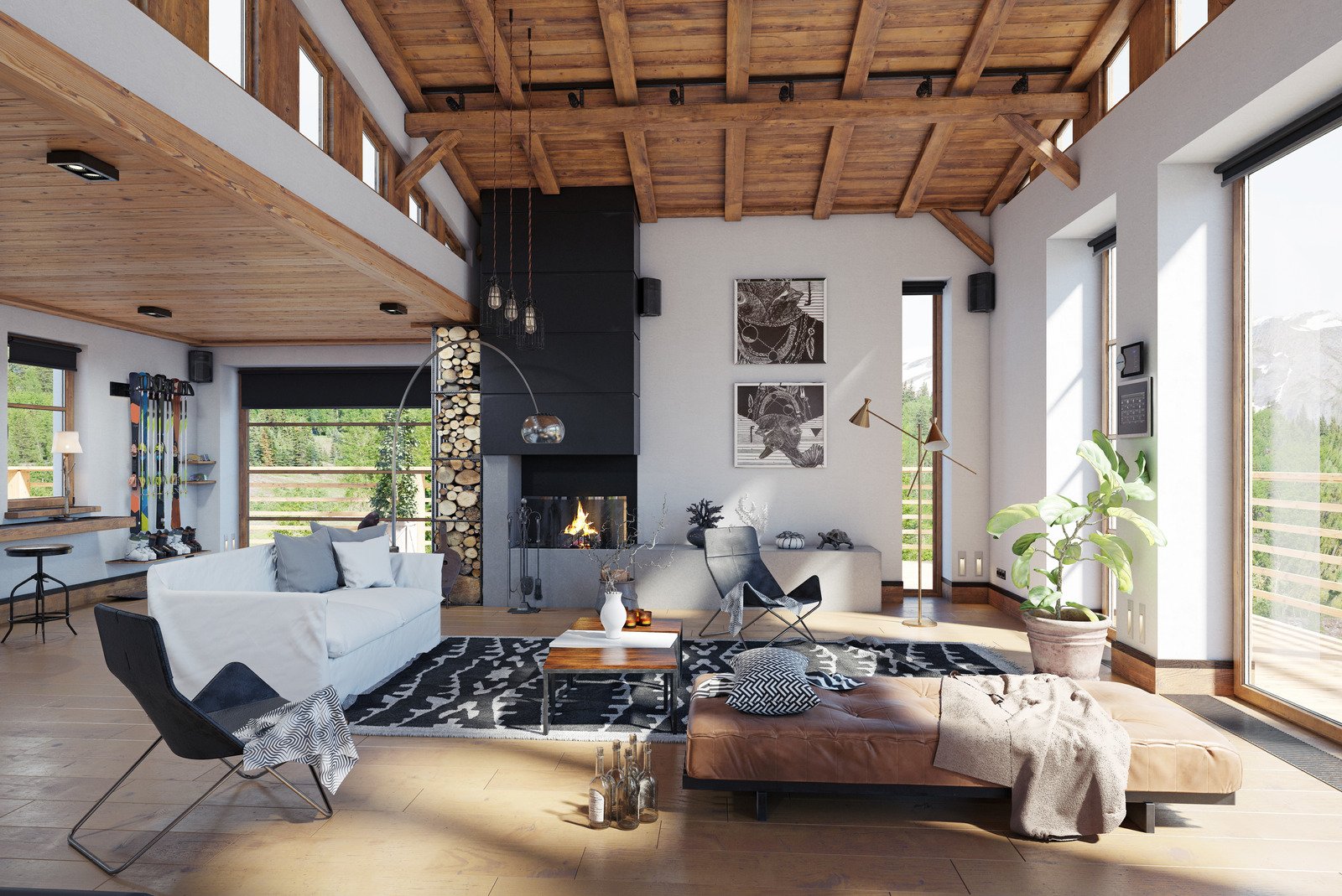 drewniany sufit w loftowym mieszkaniu